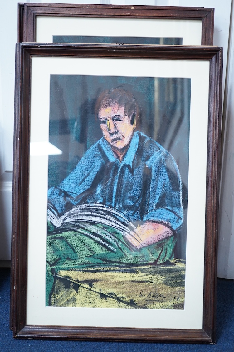 Salvatore Azzu (Italian, 1924-2004), Portrait studies, set of six mixed media and pastels, each signed and dated '77, largest 46 x 24cm